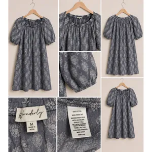 Wonderly Womens Blue‎ Medallion Cotton Gauze Peasant Mini Dress M Puff Sleeve thumbnail 11