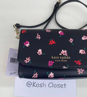 Kate Spade Ditsy Buds Small Flap Crossbody purse -Black multi thumbnail 7