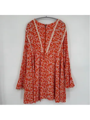 Free People Floral Mini Baby Doll Dress, Size M, Orange and White thumbnail 3