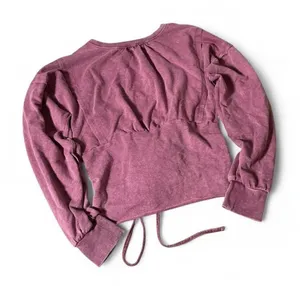 Gilded Intent Mauve Mineral Wash‎ Corset Lace Up Back Long Sleeve Top PDI23007B thumbnail 1