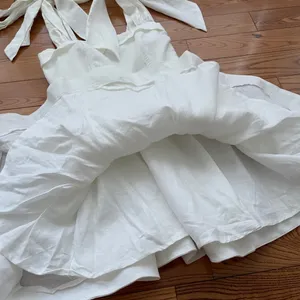 DISSH Aisle White 100% Linen Bow Square Neck Mini Dress thumbnail 5