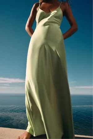 Zara Dress Lime Green Satin Effect Maxi Midi Wedding Party Date Coctail thumbnail 19