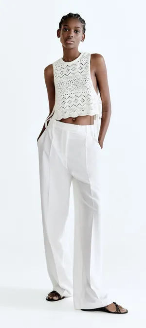 ZARA nwt wide straight leg high waisted men’s style pleated pants thumbnail 8