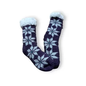 Cuddl Duds Purple & White Fluffy Sherpa Lined Snowflake Floral‎ Print Socks NEW thumbnail 2
