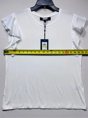 DKNY White Flutter/Ruffle Sleeve crew neck T-Shirt, thumbnail 5