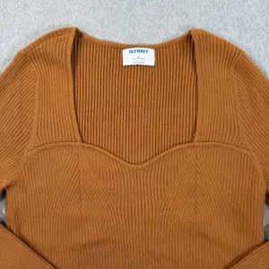 Old Navy Women's XL Brown Ribbed Knit Sweetheart Neckline Long Sleeve Sweater thumbnail 4