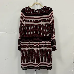 Ann Taylor LOFT Petites Geometric Tile Stripe Chiffon Dress Red Black White LP thumbnail 2