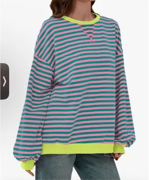 NEW Striped Crewneck Oversized Sweatshirt Pullover Sweater M thumbnail 1