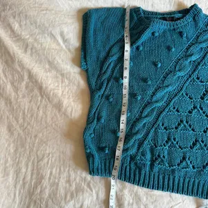 Vintage sleeveless funky cable knit blue ramie and cotton sweater vest small thumbnail 5