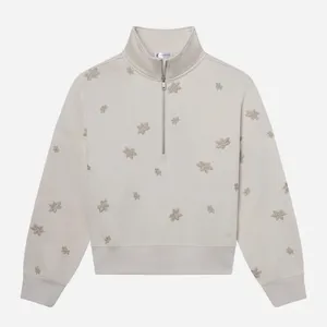 Elevated Faith Floral Half Zip Sweatshirt L Cream Cropped Cozy thumbnail 7