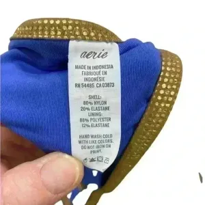 Aerie Blue & Gold Padded High Waisted‎ Cheeky Bikini Size Small/Medium thumbnail 8