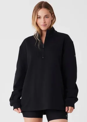 Alo Yoga Renown Heavyweight 1/4 Zip Sweatshirt Black Unisex Medium Pullover M⁠ thumbnail 1