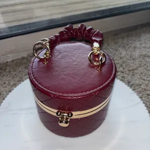 Mini Quilted Round Bag with Scrunchie Handle 👜 Red thumbnail 3