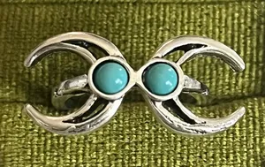 Bohemian Design Blue Turquoise Stainless Steel Silver Statement Ring Size 6 thumbnail 1
