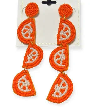 Boutique Handmade Orange Slices Beaded Earrings NWT thumbnail 2