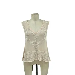Free‎ People Pale Pink Beaded Sheer Tank Top Size XS thumbnail 3