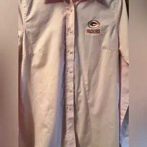 Women’s Medium Antigua Pink Green Bay Packers Button Down Dress Shirt thumbnail 2