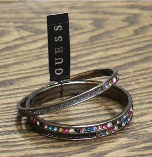 NWT Guess Stone Accent Bangle Bracelet Set of 3 Black / Grey Multi 2.5" thumbnail 1