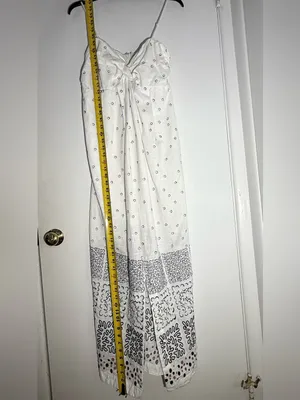 Anthropologie Strapless Deco White Patterned Maxi Summer Dress Linen Cotton thumbnail 16