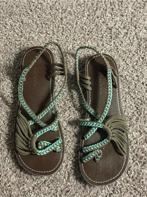 Plaka Size 7 Brown Turquoise Braided Rope Flat Sandals Bohemian Outdoors Beach thumbnail 9