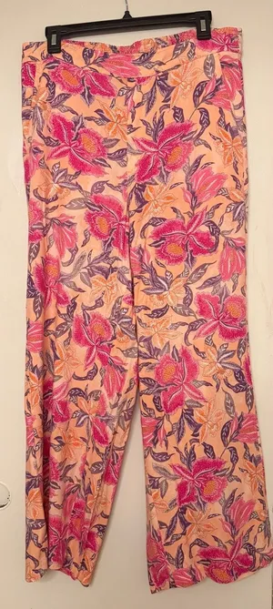 Old Navy Peach Floral Wide-Leg Pants with Pink and Purple Blooms🌸 thumbnail 1