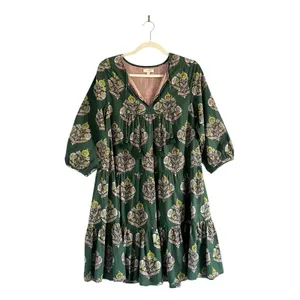 Pink Chicken Indira mini Dress Hunter Green Flower Sz Small boho peasant prairie thumbnail 2