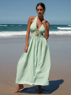 Berlook Light Green Cutout Halter Maxi Beach Dress thumbnail 3