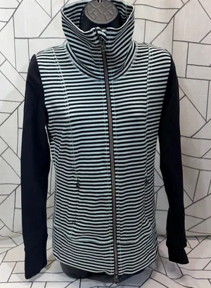 Lululemon Full‎ Zip Stripe Jacket Mint Black Funnel Neck Track Top Womens Size 4 thumbnail 1
