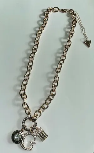 🔴GUESS Silver Crystal Charm Link Necklace thumbnail 1