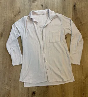 Light Pink Button Down Long Sleeve Top Tan Size L thumbnail 1