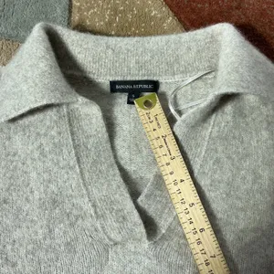 Banana Republic Johnny Collar Yak Wool Sweater Womens Small Oatmeal Marled Polo thumbnail 4