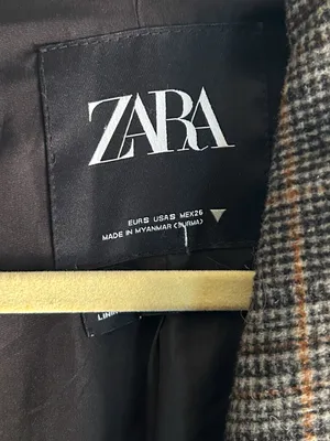 Zara Oversized Plaid Wool Blend Coat Gray Brown Glen Plaid Long Coat Small thumbnail 2