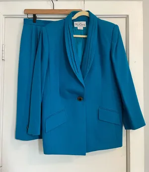 Vintage Oleg Cassini Teal blue Jacket and Skirt Suit women’s size 14 office thumbnail 1