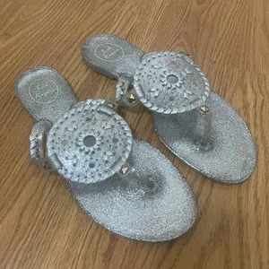 Jack Rogers Silver glitter medallion jelly thong sandals size US 9 thumbnail 2
