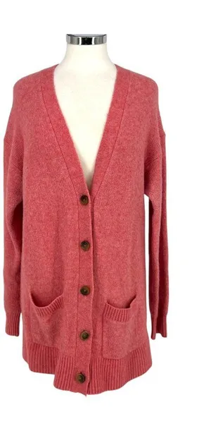 J. Crew Long Cardigan Sweater Pockets Pink Heather Preppy Cozy Size Medium thumbnail 1