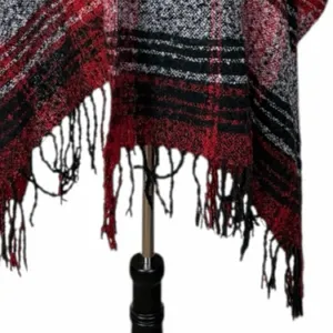 Plaid Blanket Scarf Shawl Wrap Red Black Gray Fringe Winter Poncho Oversized thumbnail 5