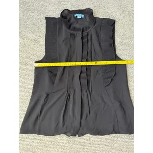 CeCe Black Sleeveless Pleated Ruffle Mock Neck Blouse Top‎ Small thumbnail 4