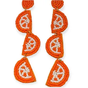 Boutique Handmade Orange Slices Beaded Earrings NWT thumbnail 4