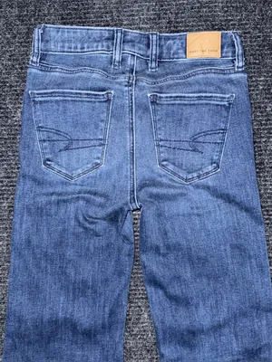 American Eagle Women’s Festival Flare Jeans Dark Wash Split Hem Seam Sz 00 Boho thumbnail 4