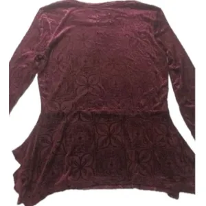 Ivanka Trump Peplum Top Womens S Wine New Burnout Velvet Long Sleeve I78TNHFE thumbnail 9