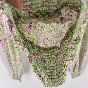 Zara‎ Chiffon Floral Print Surplice Neck V Neck Shirred Waist Peasant Sleeve Top thumbnail 8