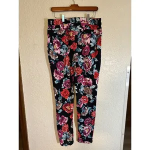 Chicos‎ Black Sateen Rose Floral So Slimming Pants 8 Stretch Slim Fit Casua thumbnail 9