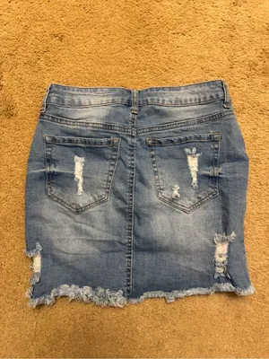 Wax Jean Light Blue Distressed Denim Mini Skirt thumbnail 2