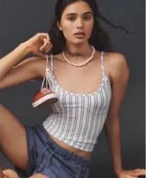 Pilcro Anthropologie Navy & White Striped corset tank size small NWT thumbnail 1