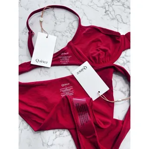 NWT Quince Cherry Red Italian Demi Bikini Top & Low Rise Bottom Set Size Small thumbnail 3