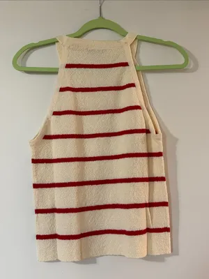 NWOT Zenana Outfitters Cream Sweater Tank with Red Stripes thumbnail 4