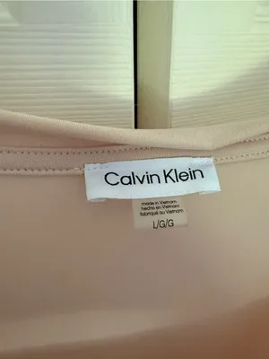 Calvin Klein Square Neck Top Short Sleeve Peach Pink Nude Solid Large thumbnail 4