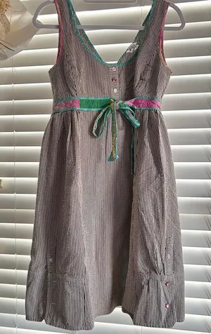 Ivy Jane Striped Patchwork Peekaboo Pleat Dress Size Small artsy prairie cotton thumbnail 1