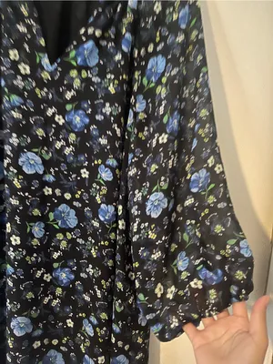 Banana Republic Blue Black Floral Long Sleeve Mini Dress XL Office Career thumbnail 3
