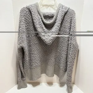 POL Women's Popcorn Chenille Hooded Sweater Grey S Oversized Cabincore Cozy thumbnail 4